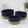 thumbnail image 1 of Elegant Navy Blue Cotton Storage Baskets Organizer Padang Bins Stackable for Shelves- Set of 3 - Ideal as Diaper Basket, Dog Toy Basket, Laundry Basket or Baby Gift Basket, 1 of 8