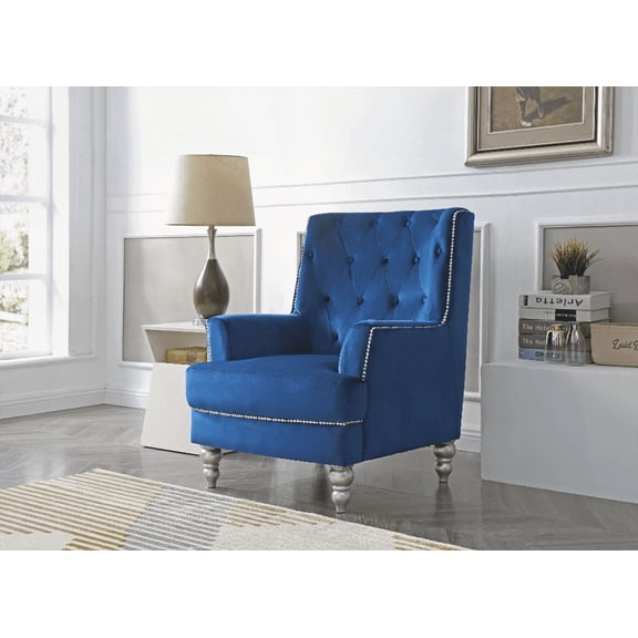 Elegant Navy Blue Traditional Chair - 1-Piece with Solid Wood Frame and Non-Slip Pads