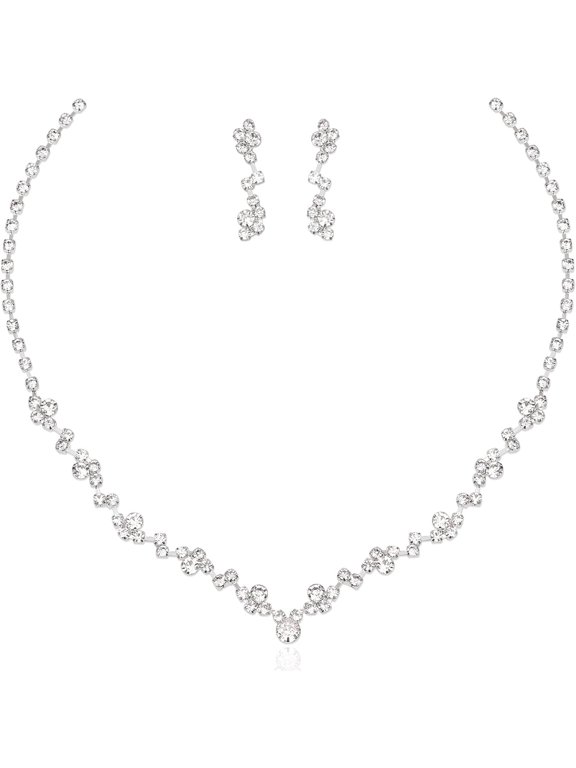 Elegant Necklace Earrings Bracelet Crystal Bridal Wedding Jewelry Sets for Brides Bridesmaid Prom Formal Costume Accessories for Women
