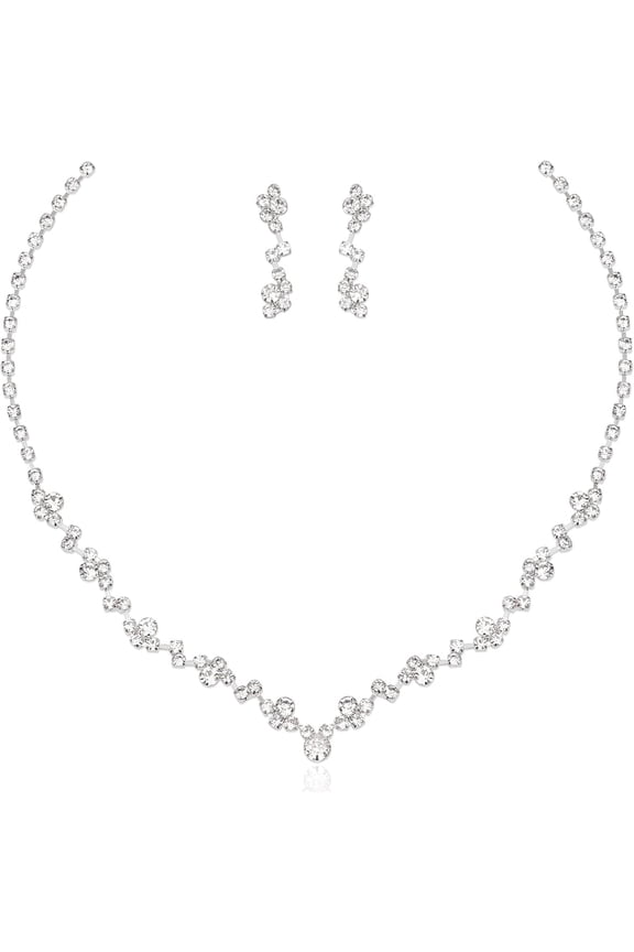 Elegant Necklace Earrings Bracelet Crystal Bridal Wedding Jewelry Sets for Brides Bridesmaid Prom Formal Costume Accessories for Women