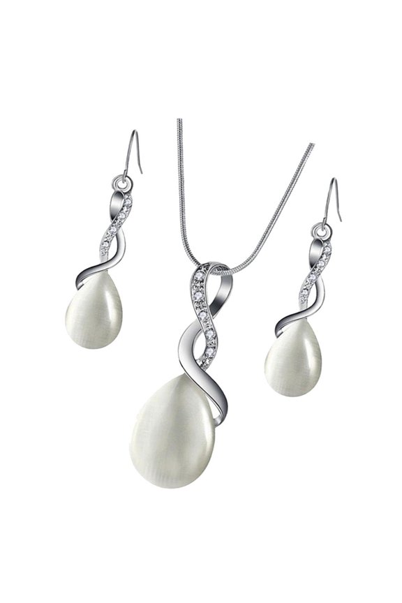 Elegant Necklace Earrings Set Alloy Chain Hypoallergenic Clear Opal S Pink/Grey/andandandandandandandandandandandandColor for Wedding Anniversary Valentines and White