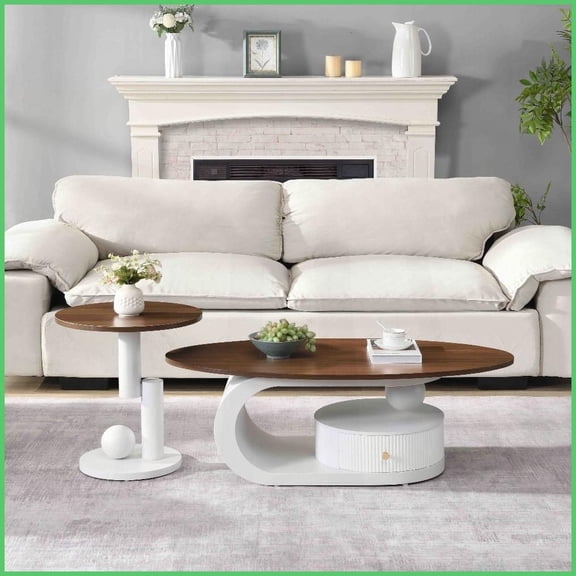 Elegant Nesting Coffee Table Set of 2 for Living Room, White Metal Frame with Storage, Easy Assembly & Anti-Slip Pads