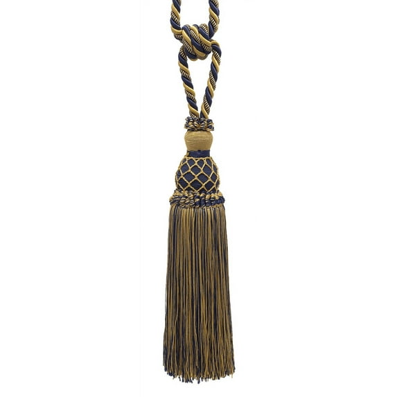 DECOPRO Elegant Netted Curtain & Drapery Tassel Tieback, Tassel Length 10" (25cm), Spread 30" (76cm) # TBIN1, Nautical Gold #1152 (Light Gold, Yellow Gold, Navy Blue) Sold Individually