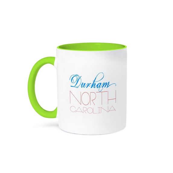 3drose, Elegant Nice Text Durham North Carolina of Blue, Red Colors, 11oz Two-tone Green Mug