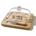 thumbnail image 1 of Elegant Nordic Style Butter Dish with Lid, Wooden Tray & Glass Cover - Stylish Kitchen Accessory with Butter Cutter A, 1 of 5