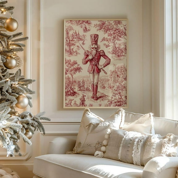 Elegant Nutcracker Toile Art Print - Antique Christmas Printable, Old World Festive Traditional Holiday Decor, 24x36 UNFRAMED