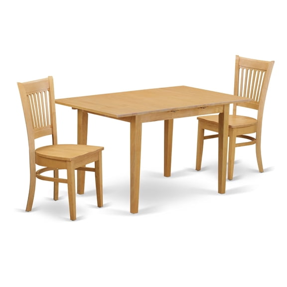 Elegant Oak Finish Dining Set with Rectangular Table and 2 Slatted-Back Chairs - High-Quality Asian Hardwood - Perfect Blend of Simplicity and Sophistication