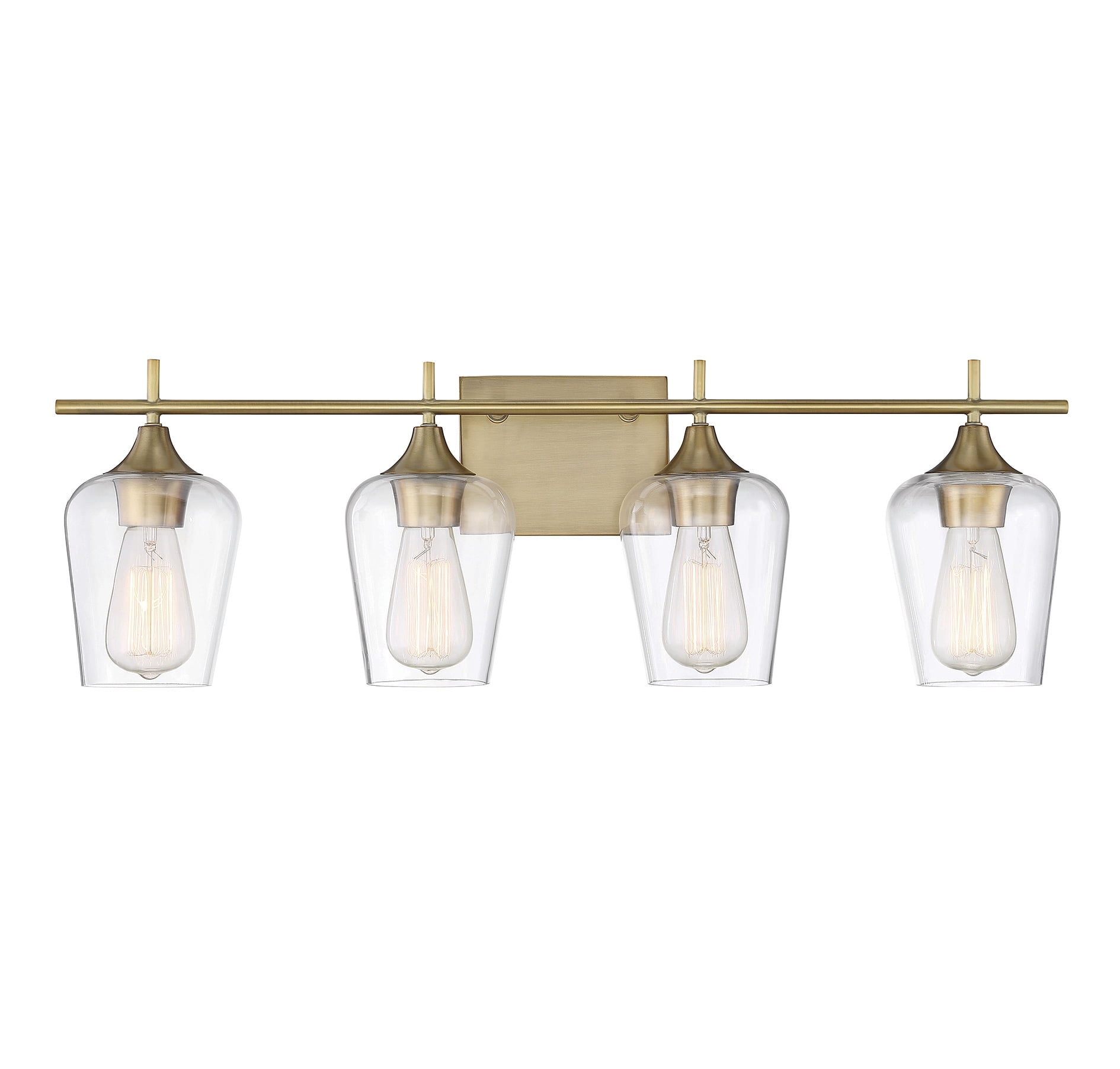 Warm Brass 4-Light Vanity Fixture with Clear Glass Shades