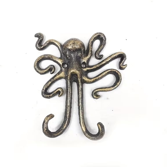 Elegant Octopus Cast Iron Wall Hook - Double Hook for Home Decor, Storage & Organization