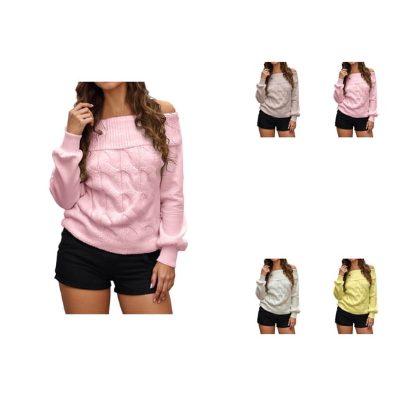 Elegant Off-Shoulder Long Sleeve Ribbed Knit Pullover Sweater for Women – Fashion-Forward Fall Going-Out Top
