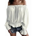 thumbnail image 1 of Elegant Off Shoulder Tops for Women Long Sleeve Ruffle Smocked Waist Casual Party Shirts Plus Size Blouses White 5XL, 1 of 6