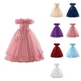 thumbnail image 1 of Elegant Off Shoulder Tutu Dress with Floral Appliques, Flower Girl's Embroidery Princess Bridesmaid Wedding Birthday Communion Party Formal Long Prom, 1 of 9