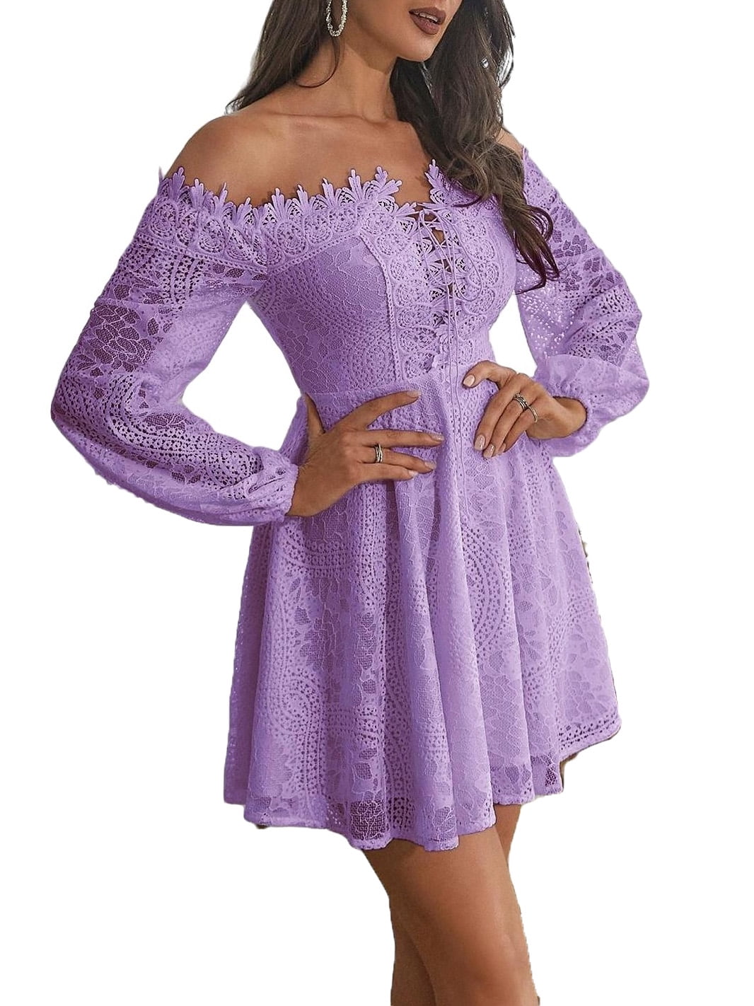 AYENCI Dress, Women Long Sleeve Off Shoulder High Party Dress (Color :  Purple, Size : XL) : : Clothing, Shoes & Accessories