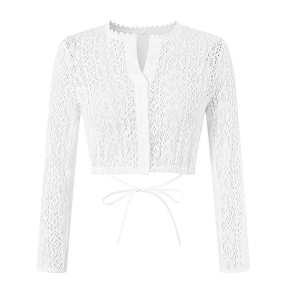 Elegant Oktoberfest Shirt Lace Blouse Top Historical Themed Party Attire (White L)
