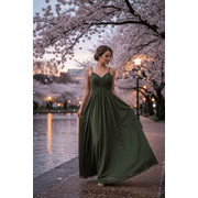 Elegant Olive Green Maxi Dress With Pleated Bodice & Spaghetti Straps Design Flowy & Comfortable Fit