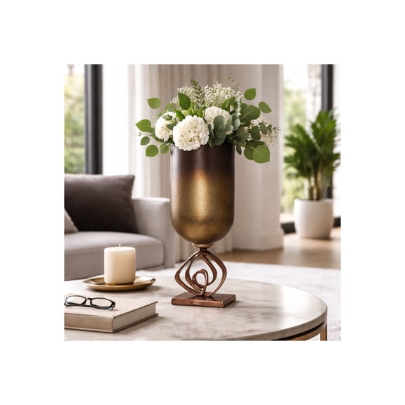 Elegant Ombre Glass Vase for Living Room Decor - Elevated Home Decor Accents with Pedestal Base Detail - Decorative Flower Vase for Room, Bedroom, Office, and Table Styling - 19", Bronze & Copper