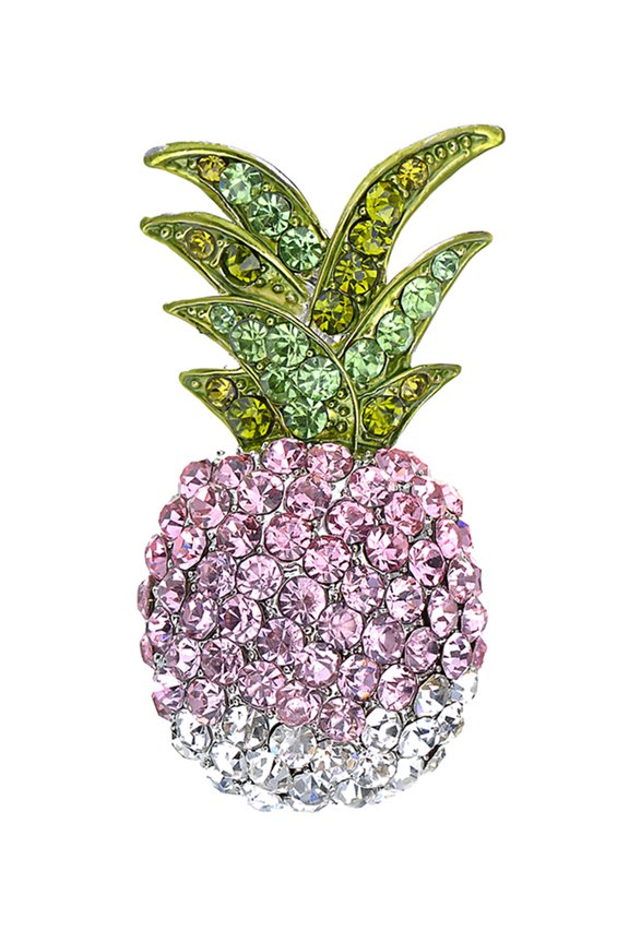 Elegant Ombre Rhinestone Tropical Pineapple Hawaiian Island Fruit Brooch Pin