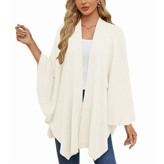 Elegant One-Piece Cape Wrap, Soft Batwing Sleeve Poncho for Women, Solid Color Shawl, One Size Fits All,14