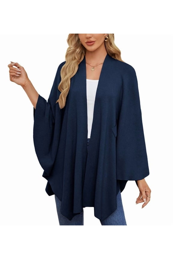 Elegant One-Piece Cape Wrap, Soft Batwing Sleeve Poncho for Women, Solid Color Shawl, One Size Fits All,2