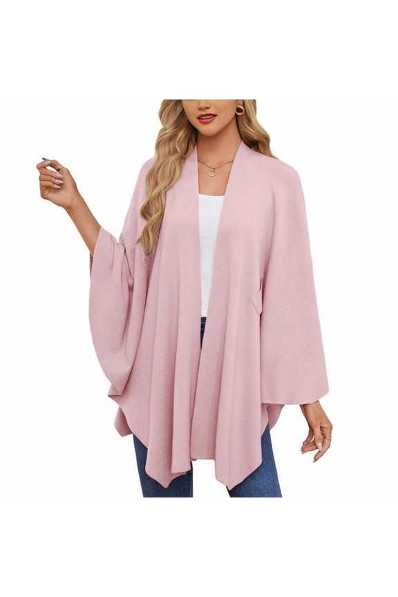 Elegant One-Piece Cape Wrap, Soft Batwing Sleeve Poncho for Women, Solid Color Shawl, One Size Fits All,3