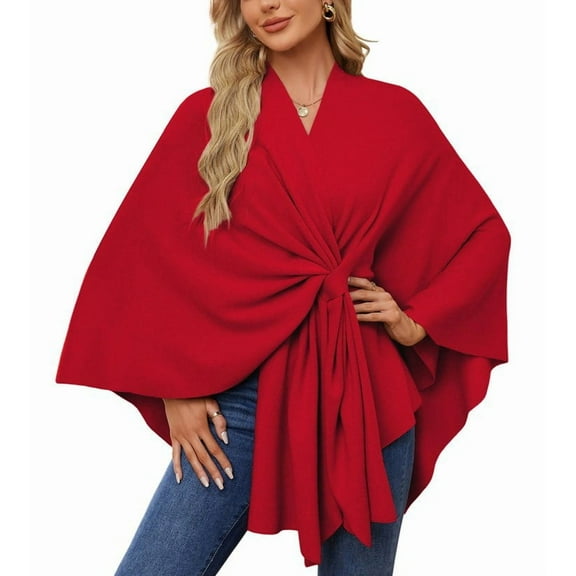 Elegant One-Shoulder Cape Poncho, Soft V-Neck Batwing Sleeve Wrap for Women,One Size Fits All,5