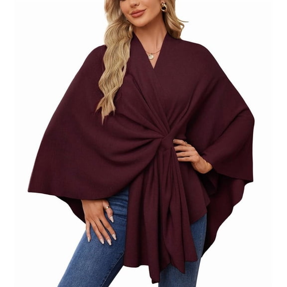 Elegant One-Shoulder Cape Poncho, Soft V-Neck Batwing Sleeve Wrap for Women,One Size Fits All,6