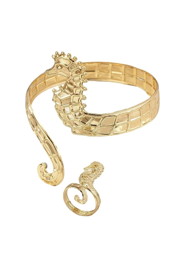 Elegant Open Ended Seahorse Bangle and Rings Handmade Jewelry Set Waterproof Accessory for Fashion Lovers