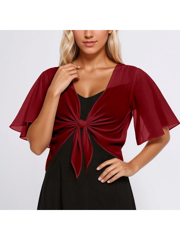 Elegant Open Front Chiffon Cover Up Lightweight Beach Duster Kimono Lace Up Long Sleeve Boho Blouse Tunic Top For Summer