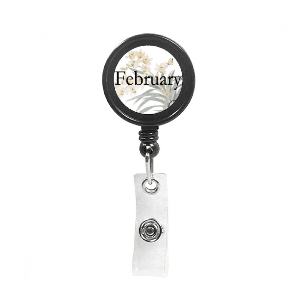 Elegant Orchid February Design Pattern Retractable Keychain Badge Holder ID Badge
