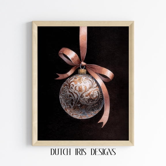Elegant Ornament Print, Copper Bauble Art, Vintagedecor, Wall Art, Festive Seasonal Decor 813 Home Decor #1712, Unframed Poster Size 8x12
