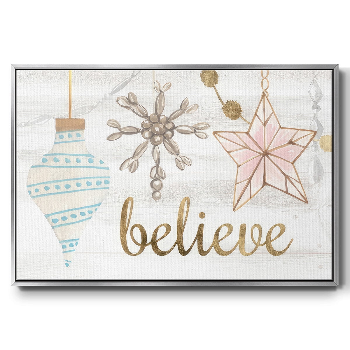 Elegant Ornaments Collection A - Framed Gallery Wrapped Holiday Canvas - 27 x 41 - Silver Frame