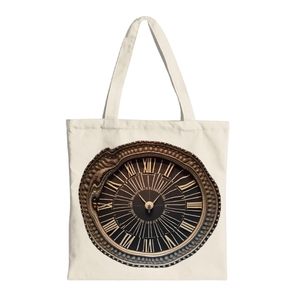 Elegant Ornate Clock Face Tote Bag - Multifunctional Canvas Bag with Roman Numerals Perfect for Shopping Travel & Parties - Stylish Reusable Design