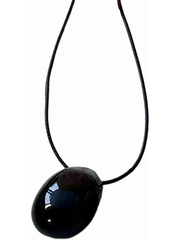 Elegant Oval Pendant Long Rope Necklace Adjustable Sweater Chain for Women 47.24inch Black