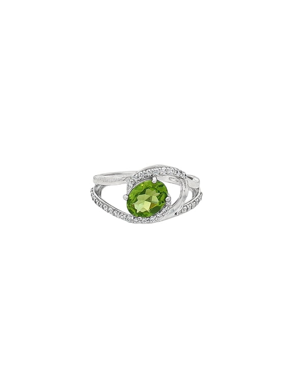 Elegant Oval Peridot Center Stone with Sparkling Cubic Zirconia Halo in Sterling Silver Ring for Women, Stylish for Every Occasion