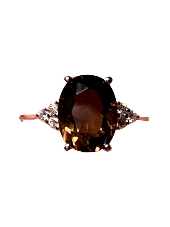 Elegant Oval Smoky Quartz Statement Ring Classic Oval Cut Gemstone Engagement or Promise Ring Special Occasions Handmade Jewelry Gift for Her Gold 4