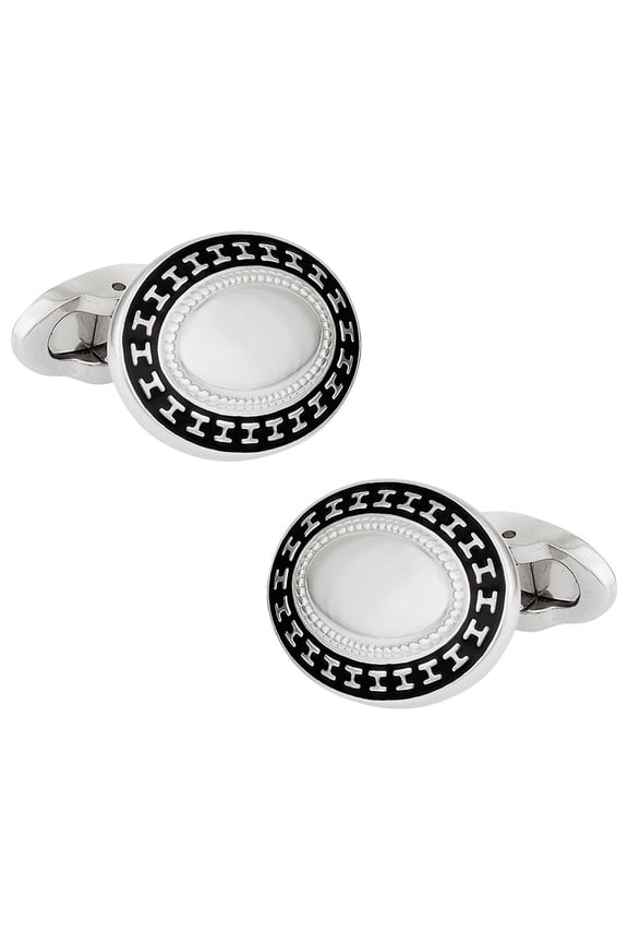 Elegant Oval Stainless Steel Cufflinks with Black Enamel by Cuff-Daddy