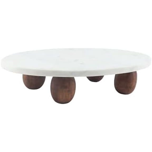Elegant Oval with Wooden Feet, White 18 x 10 Inch Marble Display Cake Stand Riser$$Home Decor, Kitchen, & Other