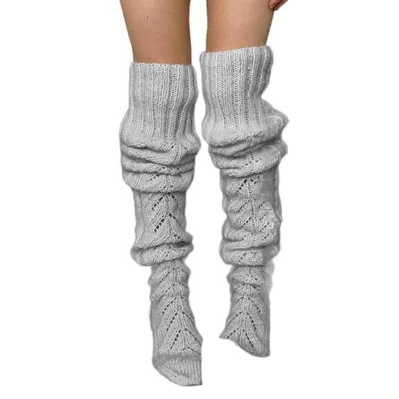 Elegant Over the Knee Long Socks with Hollowed Out Pattern Knitted Thigh High Stockings Leg Warmers for Women's Hosiery