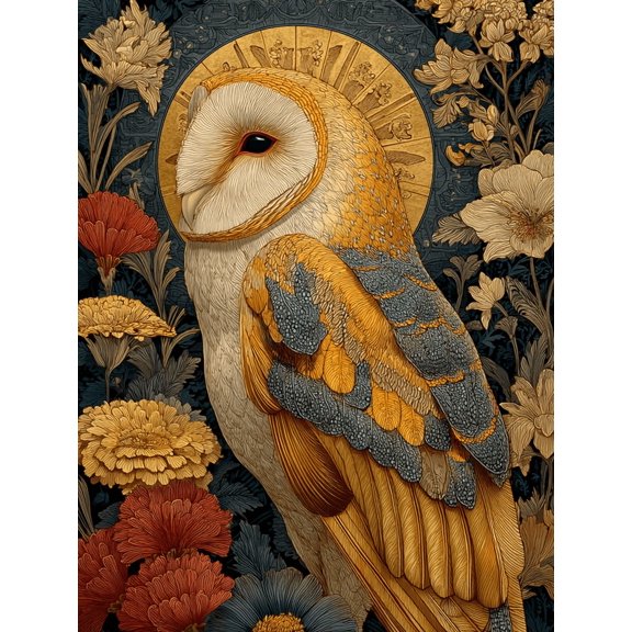 Elegant Owl Canvas Art, Golden Moon Floral Scene, Boho Woodland Wildlife Wall Decor