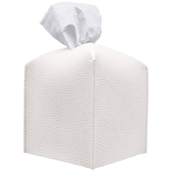 PU Leather Tissue Box Cover, White Square Modern Tissue Holder, Decorative Organizer for Bathroom Vanity Countertop, Night Stands, Office Desk, Car Interior, 5X5X5 Inches