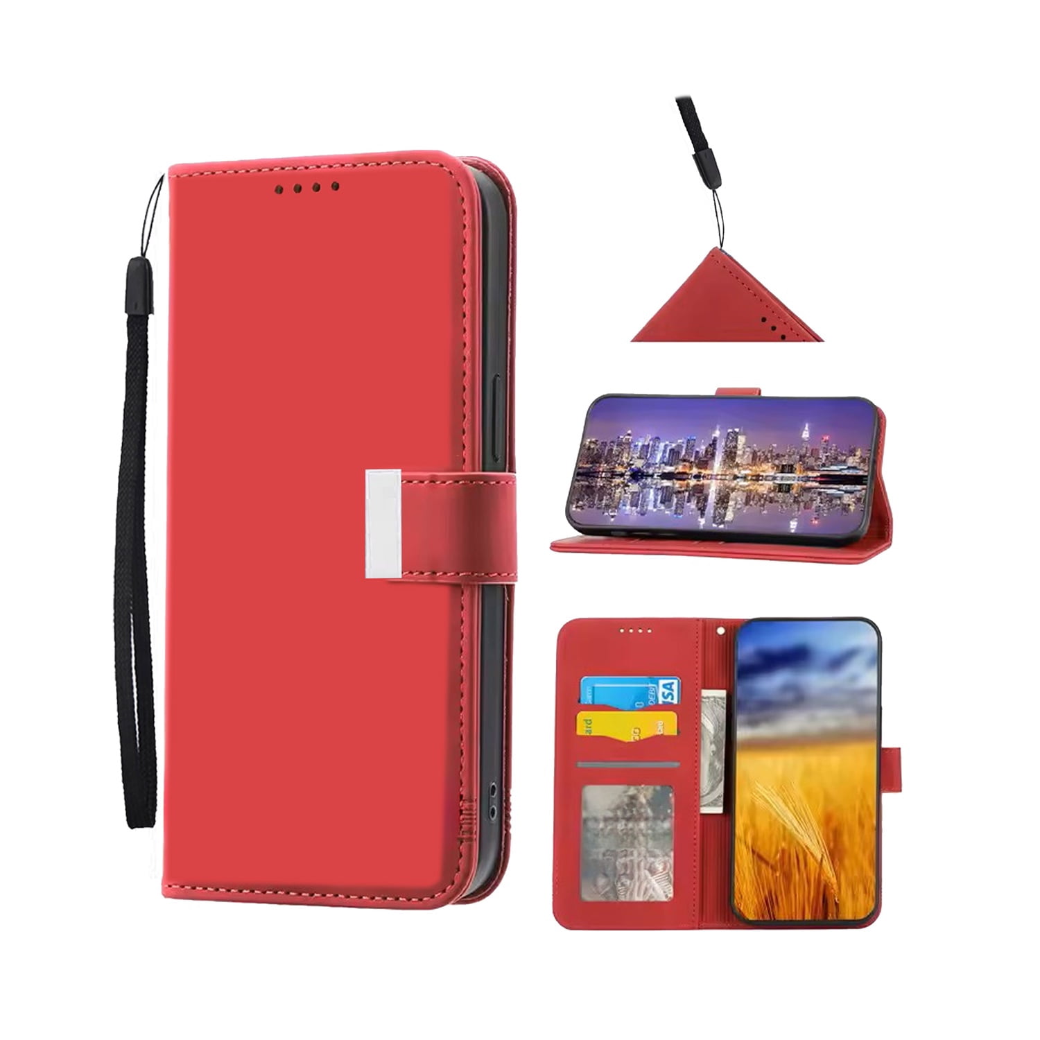 Elegant PU Leather Wallet Case for iPhone 17 Pro Max - Red