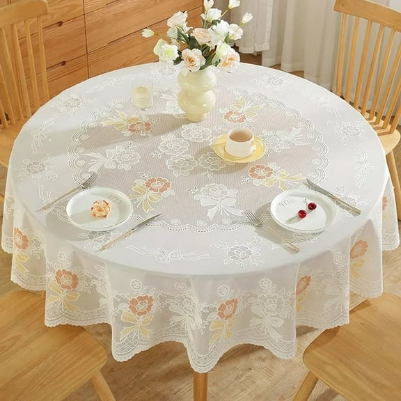 Elegant PVC Lace Round Tablecloth - Reusable, Waterproof & Oil-Proof Dining Table Protector Mat