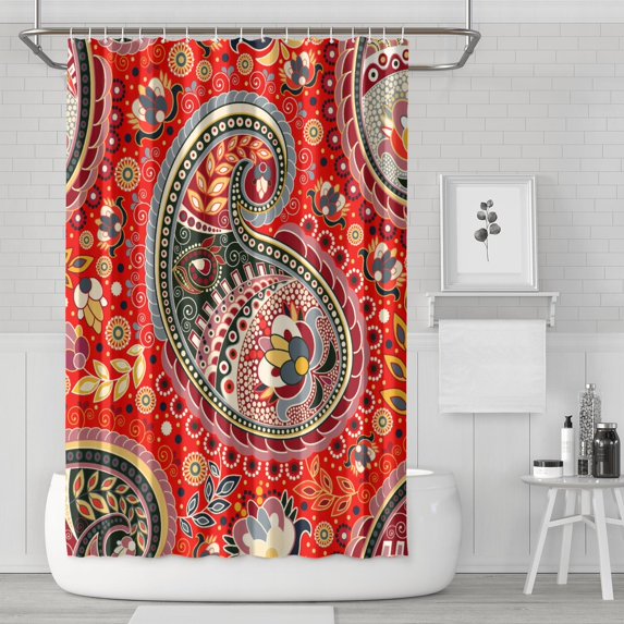 Elegant Paisley Boho Curtain 72x72 Inches, Quick-Drying Polyester with Plastic Rings, Vintage Floral Chic Design