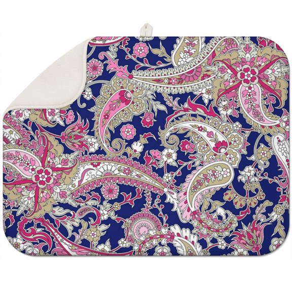 Elegant Paisley Boho Kitchen Mat Super Absorbent Microfiber Dish Drying Pad with Classic Floral Pattern for Countertop