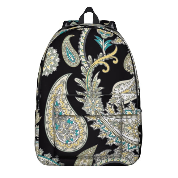 Elegant Paisley Boho School Backpack for Women, Chic Vintage Floral Pattern Canvas Bag with Ethnic Mandala Artistic Design