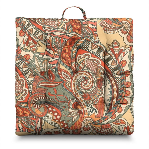 Elegant Paisley Floor Sitting Cushion - 4.7" Thick Japanese-Style Tatami Mat Seat Pad with 9-Point Stitching