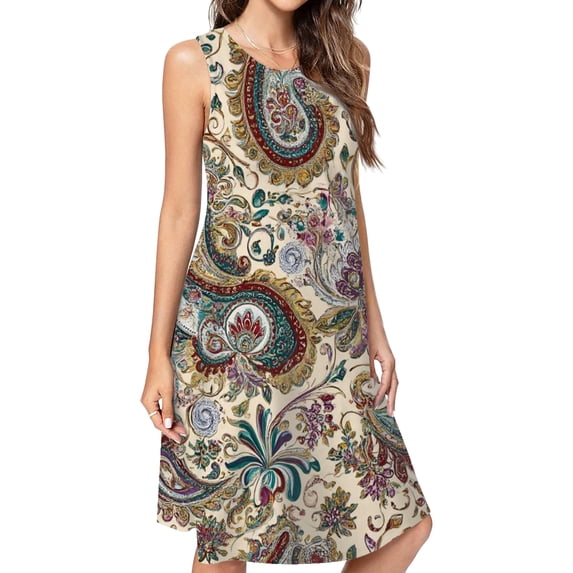 Elegant Paisley Floral Cream Fabric Dress Elegant Party Dresses Evening Dresses Women Dress Sleeveless Dress Ladies Dresses