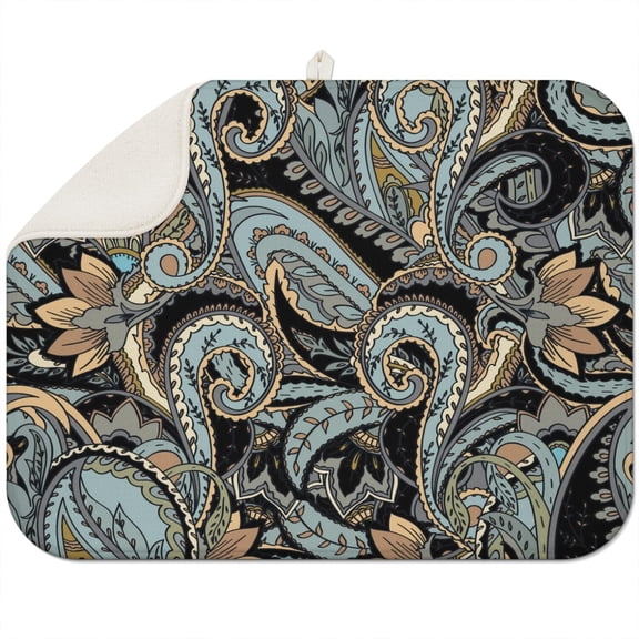 Elegant Paisley Pattern Coffee Mat – Lightweight Microfiber Spill Mat, Foldable Dish Drying Pad for Home and Cafe Use