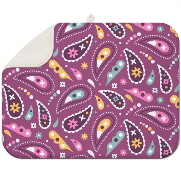 Elegant Paisley Pattern Coffee Mat – Lightweight Microfiber Spill Mat, Foldable Dish Drying Pad for Home and Cafe Use