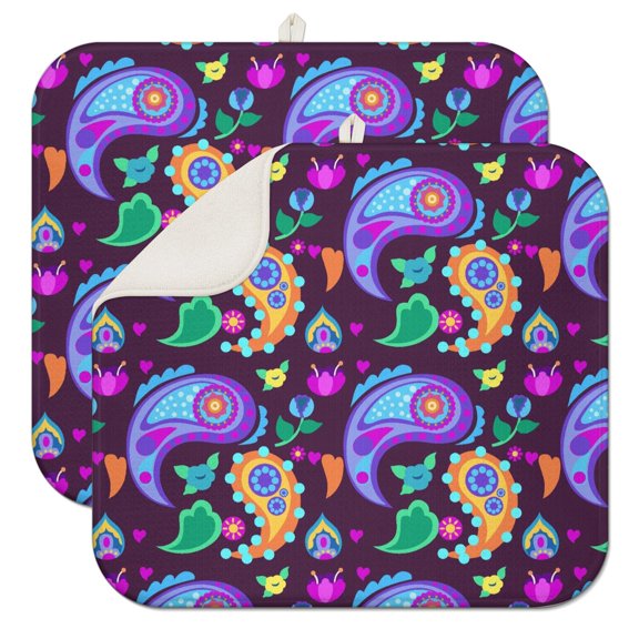 Elegant Paisley Pattern Coffee Mat – Lightweight Microfiber Spill Mat, Foldable Dish Drying Pad for Home and Cafe Use